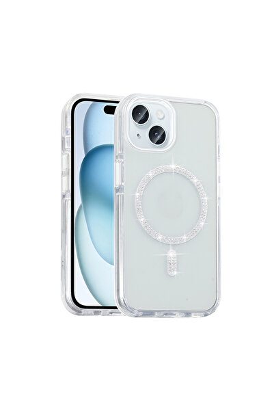 Nezih Case Apple iPhone 15 Plus Kılıf Taşlı Tasarım Magsafe Şarj Özellikli Si...