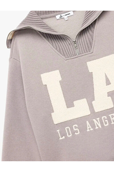 Koton Gray Women's Sweatshirt with Half Zipper 6Wal10139Ik