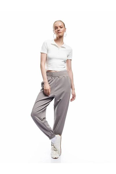 Koton High Waist Pocket Comfortable Fit Jogger Gray Women's Sweatpants 6Wal40022Ik