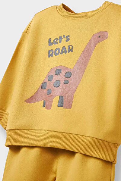 DeFacto 2-Piece Dinosaur Printed Sweatshirt Sweatpants Yellow Baby Boy Bottom-Top Set E9264A5/Yl310