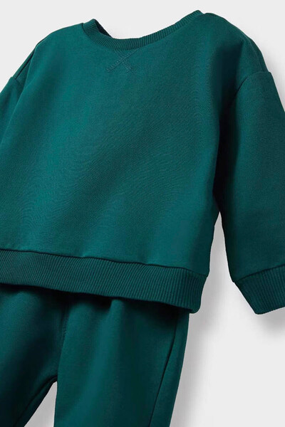 DeFacto 2-Piece Basic Plain Sweatshirt Sweatpants Dark Green Baby Boy Bottom-Top Set E8430A5/Gn671