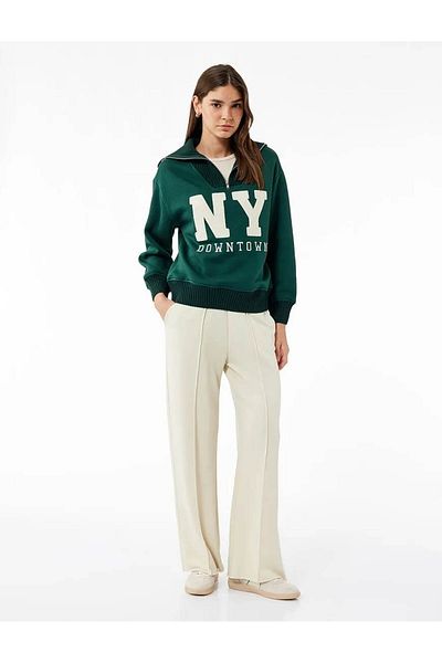 Koton Raised Long Sleeve Half Zipper Teddy Bear Embroidered Oversize Sweatshirt