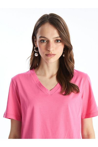 LC Waikiki New Season V-Neck Plain Short Sleeve Women's T-Shirt - S4Aj06Z8
