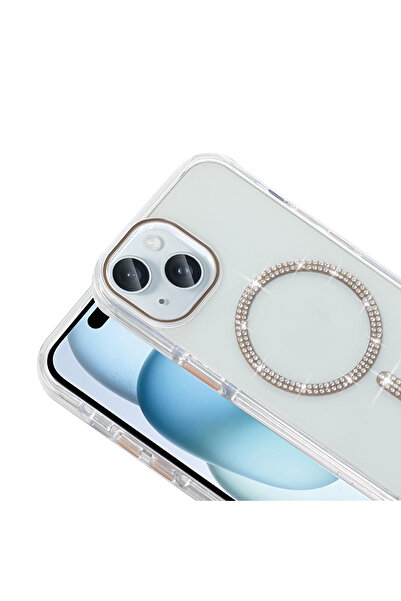 Nezih Case Apple iPhone 15 Plus Kılıf Taşlı Tasarım Magsafe Şarj Özellikli Silikon Kapak