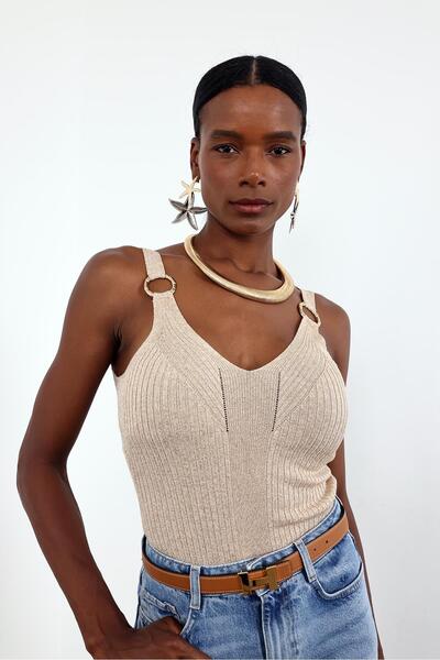 5in1Canpolat Beige Glitter Threaded Undershirt