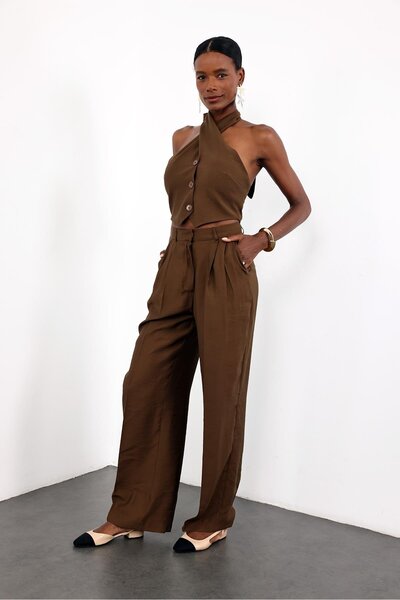 5in1Canpolat Brown Draped Lyocell Suit 5454