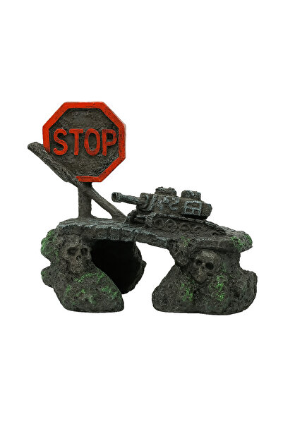 OEM Ornament Acvariu Tanc Militar Deteriorat cu Semn STOP – Decor Realist cu Cranii și Textură Ruginită
