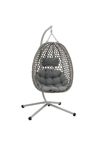 SERSIMO Hanging nest swing, with cushion, metal frame and PE basket, 103x95x185 cm, gray