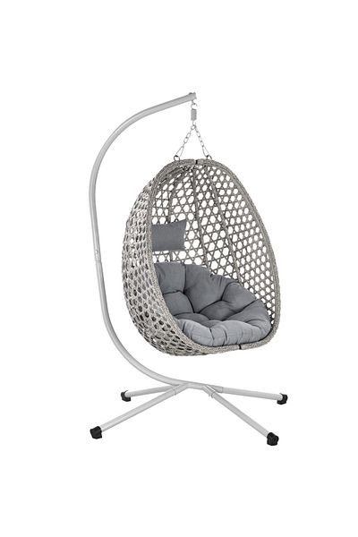 SERSIMO Hanging nest swing, with cushion, metal frame and PE basket, 103x95x185 cm, gray