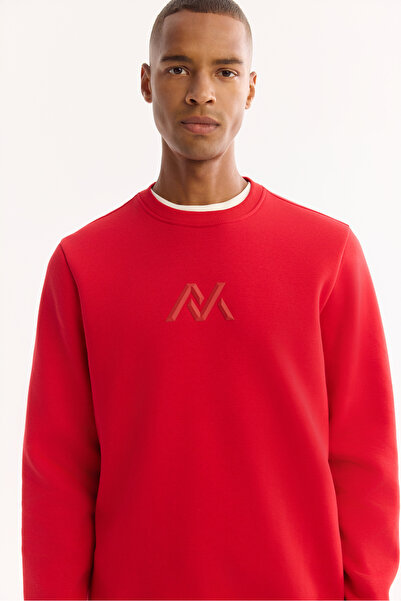 Avva Men's Red Crew Neck Cotton Embossed Printed Regular Fit Sweatshirt A52Y1327