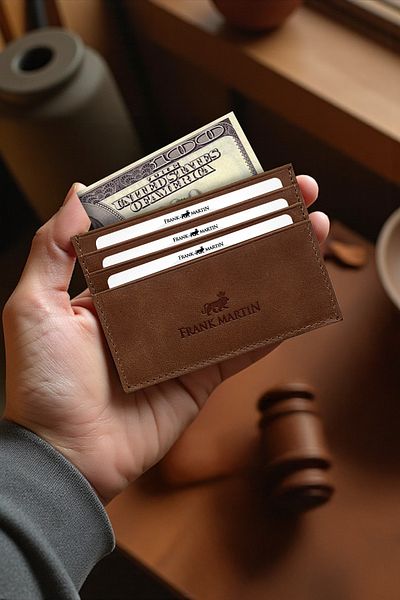 Frank Martin Double Sided Coin Pocket Classic Crazy Genuine Leather Card Holder Brown