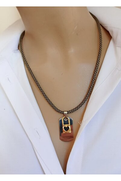 shop Paracord İp Uniseks Çelik Künye Altın Kaplama Kalp Anahtarlı Kolye