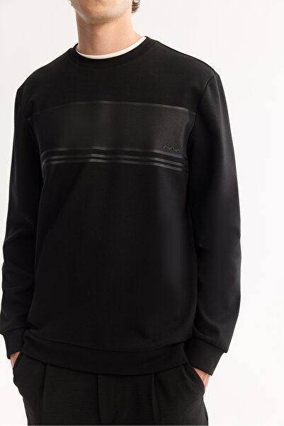 Avva Erkek Siyah Bisiklet Yaka Pamuklu Bi-Stretch Baskılı Regular Fit Sweatshirt A52Y1215