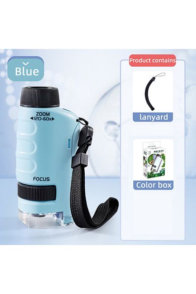 Choice4 blue Kid Science Experiment Pocket Microscope Toy Kit 60-120x Educational Mini Handheld Microscope w