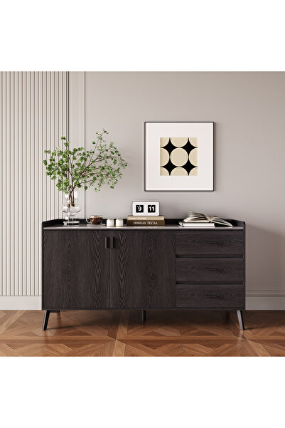 Home Box خزانة جانبية مارويل ذات بابين وثلاثة أدراج مع سطح من الحجر المصقول