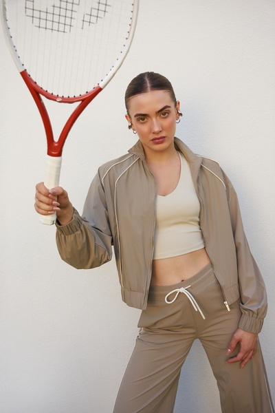 SPORTEMPT Piping Detailed High Collar Women's Technical Tracksuit Top Mink