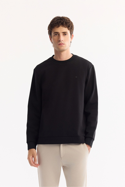 Avva Men's Black Crew Neck Fit Rib Interlock Sweatshirt A52Y1271