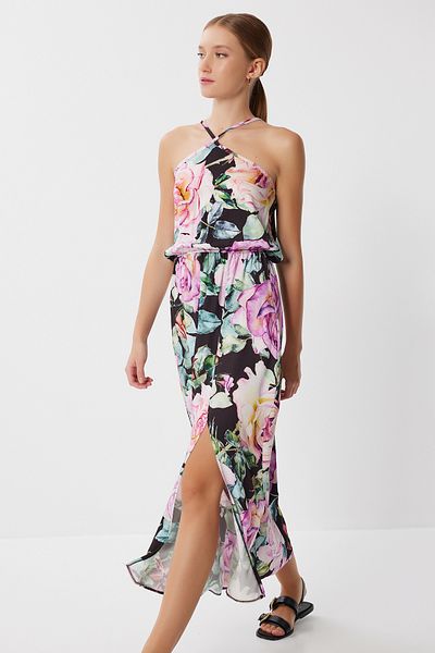 Lovelyİstanbul Patterned Slit Summer Viscose Dress Lff0045 Black Lila