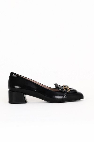 Bueno Shoes Black Wrinkled Patent Leather Women's Heeled Shoes 33Wa7711