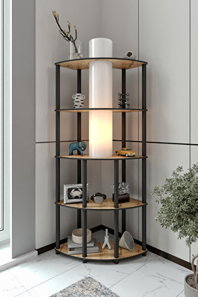 RAVILO Conrad Çift Yön Kullanım Raflı Köşe Lambader Meşe