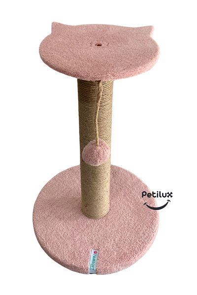 Petilux Jute Drawstring Single Scratching Post with Cat Head Figure Step Top