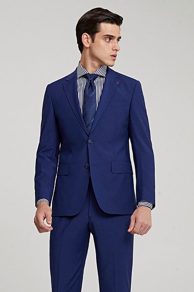 D'S Damat Ds Damat Slim Fit Saks Blue Wool Travel Suit
