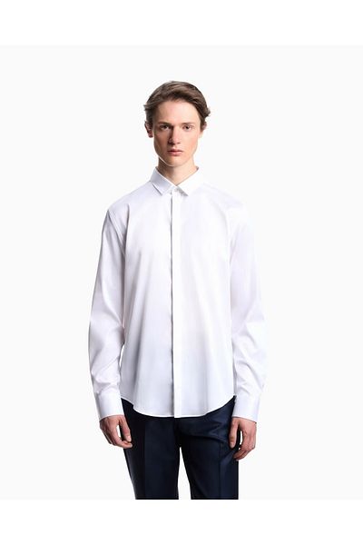 Emporio Armani Men's Regular Fit Long Sleeve Button Closure Cotton White Shirt Em000196 Te10156-U0002