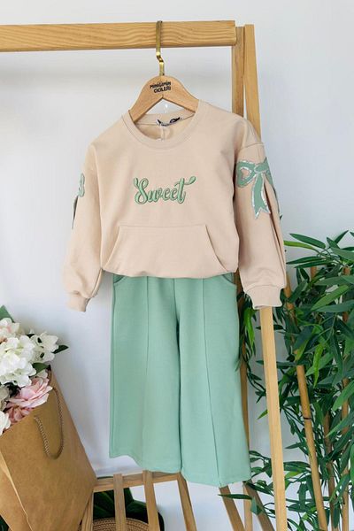 Minigimin Cicileri Mini Girl's Spanish Girl's Suit with Sweat Embroidered Bow and Sequin Detail - Green