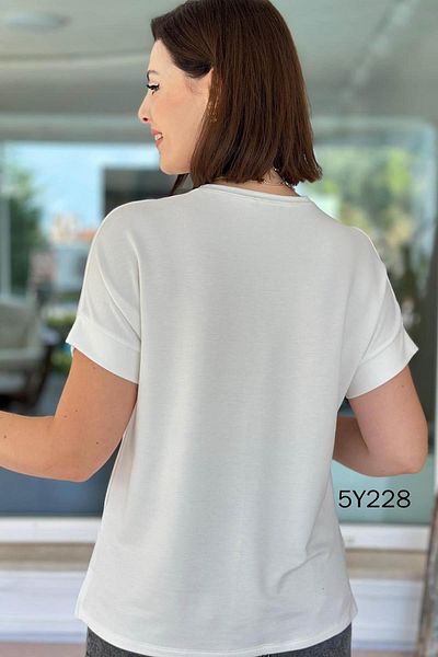 İnce Topuk Ribbed V-Neck Crystal Fabric Blouse 5Y228