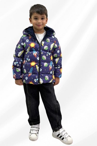 freemen Boy's Digital Patterned Fleece Water and Windproof Hooded Inflatable Winter Coat