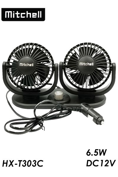Mitchell 4-Inch Twin Vehicle Fan with 2-Speed Control, 12V DC, 6.5W Adjustable Dual Heads HX-T303C