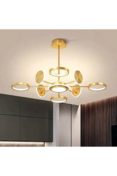 LED CONCEPT Lustra LED cu 3 tipuri de lumina si telecomanda, aurie, rotunda, ...