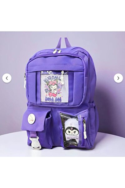 Minga London Kawaii Kore Tarzı Aksesuarlı Ve Ayıcıklı Okul Sırt Çantası Mor-Ghostella