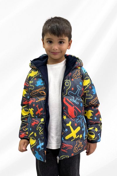 freemen Boy's Digital Patterned Fleece Water and Windproof Hooded Inflatable Winter Coat