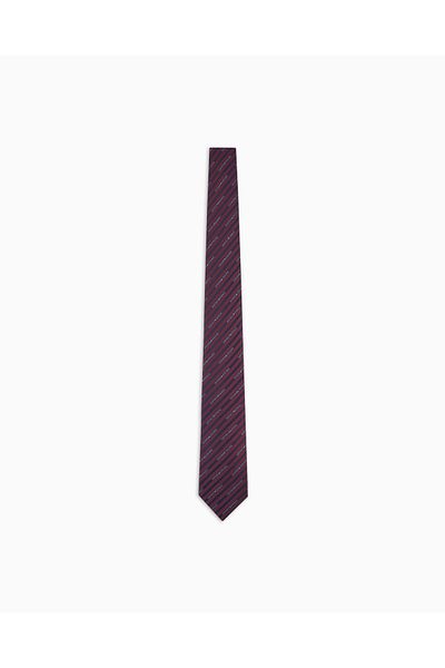 Emporio Armani Men's Jacquard Logo Pure Silk Fabric Burgundy Tie 340075 2R605-00490