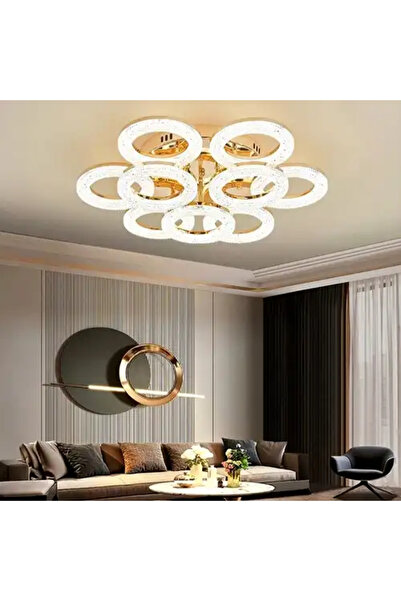 LED CONCEPT Lustra LED cu 3 tipuri de lumina si telecomanda, aurie, rotunda, ...