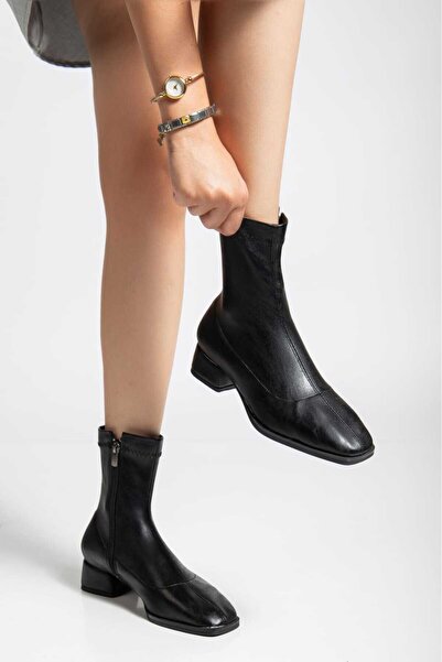 Hanımsoller Frosty με χαμηλό τακούνι Tpu Μαύρο δέρμα Stretch μπότες με φερμουάρ στο πλάι