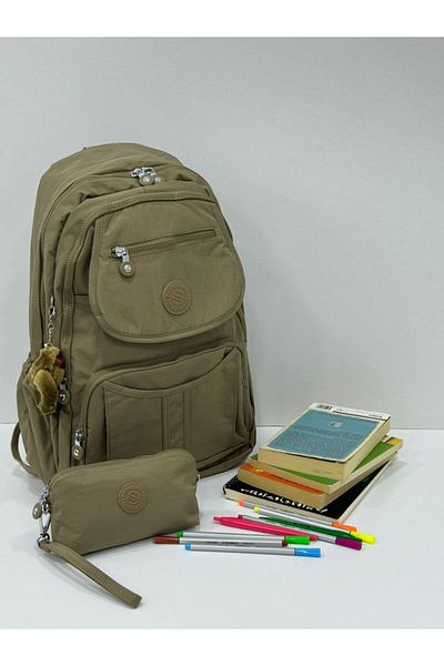 Sanmorris Unisex Water Resistant Crinkle Fabric Backpack with Laptop Compartment and Hanging Pen Holder