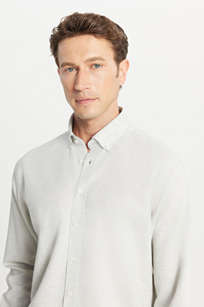 AC&Co / Altınyıldız Classics Чоловіча сіра сорочка з 100% бавовни, комфортний крій, зручний комір на ґудзиках, фланелева сорочка