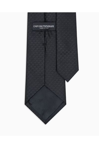 Emporio Armani Men's Jacquard Monogram Logo Pure Silk Black Tie 340075 Cc113-00020
