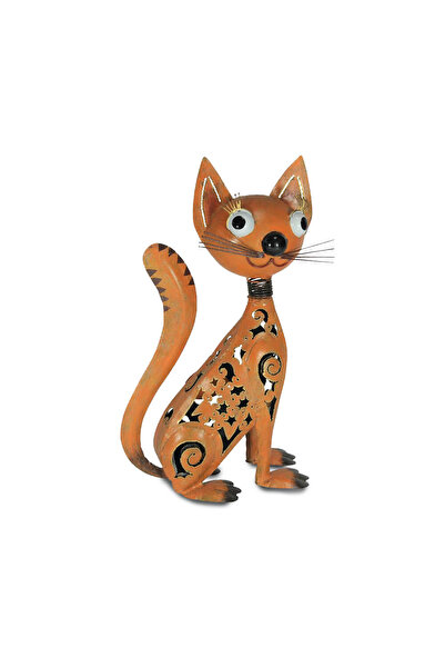 OEM Decoratiune metalica gradina Pisica portocalie 45x25x15 cm