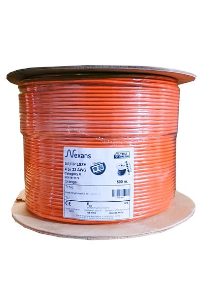 Nexans Cat6، 500 متر، 23awg (0,58 مم)، UTP، %100 بكر، خالي من الهالوجين، ماكارا، كابلو (TURUNCU)
