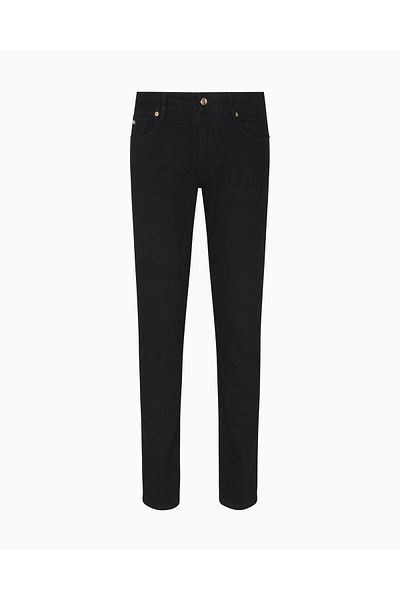 Emporio Armani Men's Denim Fabric Slim Fit Button Closure Black Pants with Pockets Em000121 Af19825-Mc002