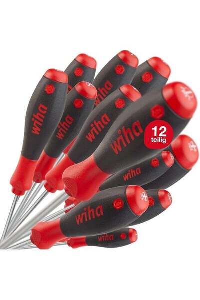 wiha طقم مفكات براغي Softfinish (41002)، طقم مفكات براغي مكون من 12 قطعة للاس...