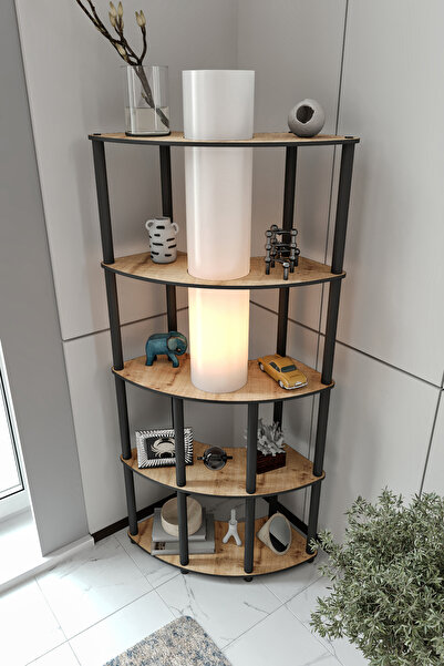 RAVILO Conrad Çift Yön Kullanım Raflı Köşe Lambader Meşe