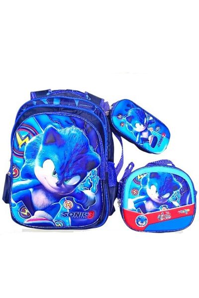 Toybox Anime Cartoon Sonic School Bag Set (3-PCS ) for Boys with Lunch Bag & Pencil Case
