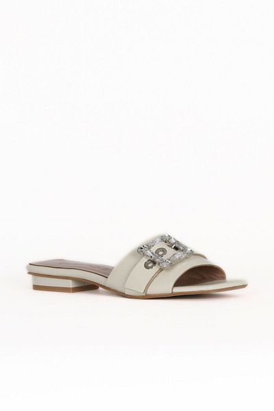 Bueno Shoes Beige Leather Women's Low Heel Slippers 33Wt9367