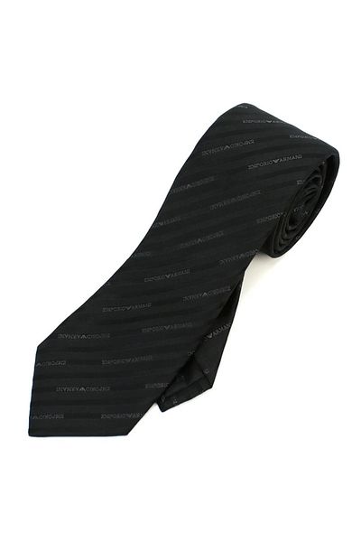 Emporio Armani Men's Jacquard Logo Pure Silk Fabric Black Tie 340075 2R605-00320