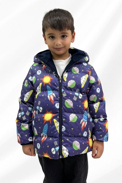 freemen Boy's Digital Patterned Fleece Water and Windproof Hooded Inflatable Winter Coat