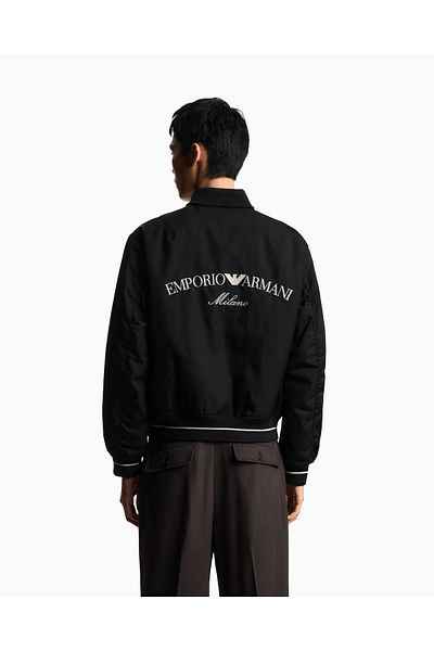 Emporio Armani Men's Long Sleeve Button Closure Embroidered Logo on the Back Section Black Jacket Em003124 Af18264-Uc001